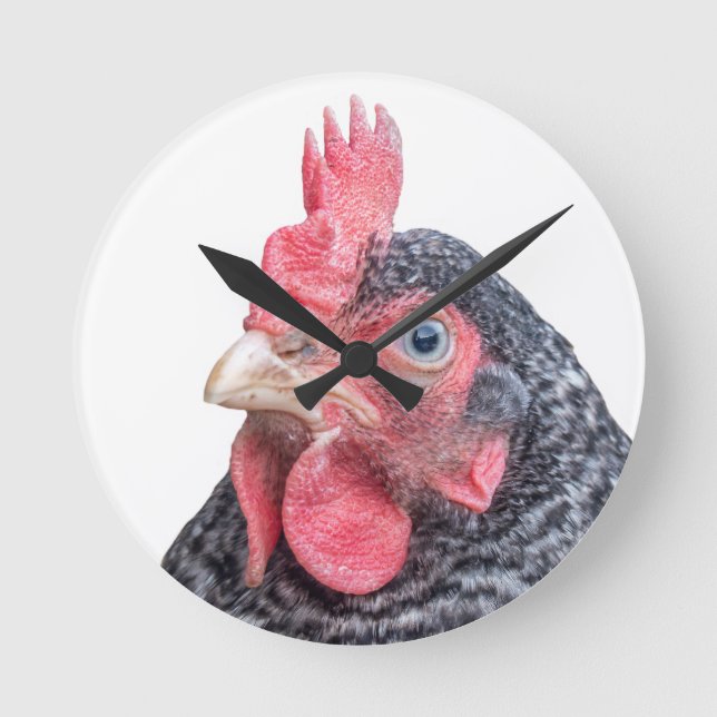 Grumpy Chicken Funny Frowning Hen Foto Runde Wanduhr (Vorderseite)