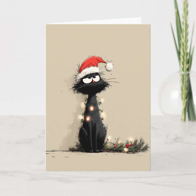 Grumpy Christmas Cat Mood Karte (Vorderseite)