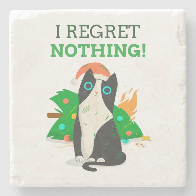 Grumpy Christmas Cat Steinuntersetzer (Vorderseite)