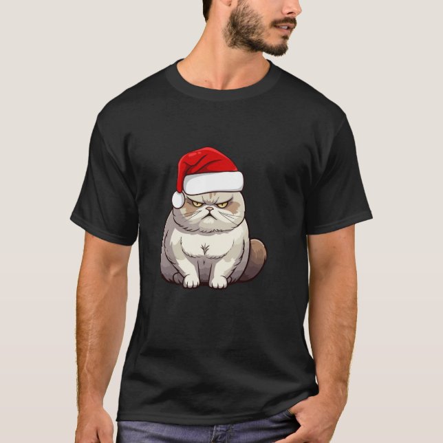 Grumpy Christmas Cat T-Shirt (Vorderseite)