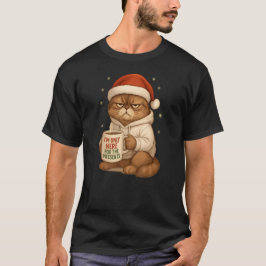 Grumpy Christmas Cat with Santa Hat T-Shirt