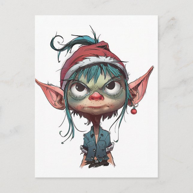 Grumpy Christmas Elf Attitude Feiertagspostkarte (Vorderseite)