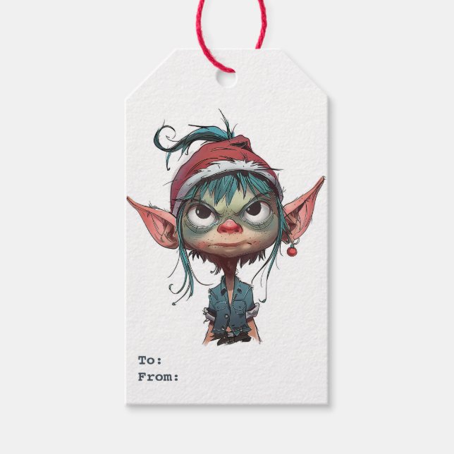 Grumpy Christmas Elf Attitude Geschenkanhänger (Vorderseite)