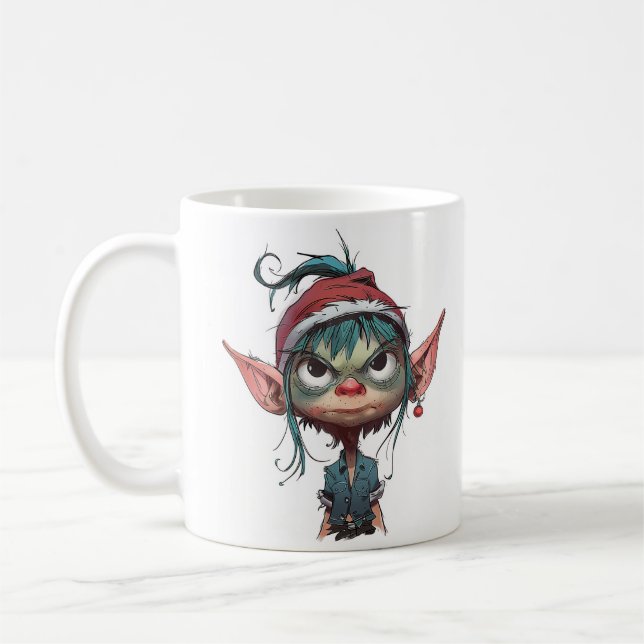 Grumpy Christmas Elf Attitude Kaffeetasse (Links)