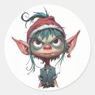 Grumpy Christmas Elf Attitude Runder Aufkleber