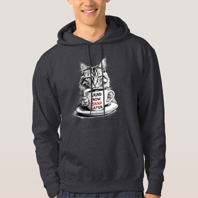 Grumpy Coffee Cat Hoodie mit feinem Koffeinangebot (Vorderseite)