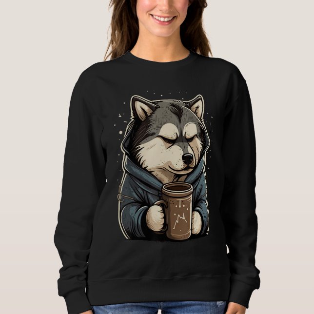 Grumpy Coffee  Dog on Coffee Alaskan Malamute Sweatshirt (Vorderseite)
