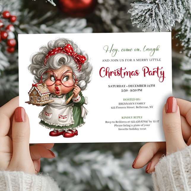 Grumpy Comic Grandma Cheerful Xmas Party Invite Einladung (Grumpy Comic Grandma Cheerful Xmas Party Invite)
