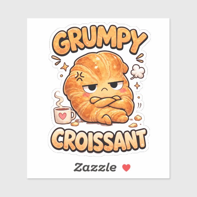 Grumpy Croissant Custom-Cut Vinyl Sticker (Blatt)