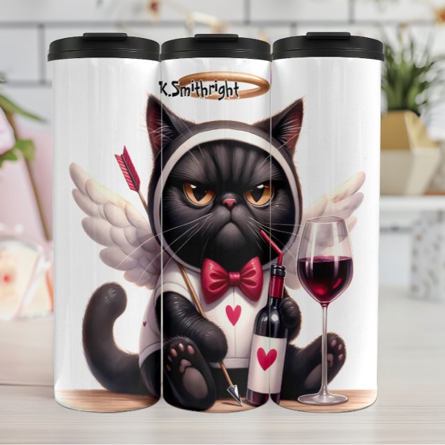 Grumpy Cupid Katze mit Wein Thermosbecher (Von Creator hochgeladen)