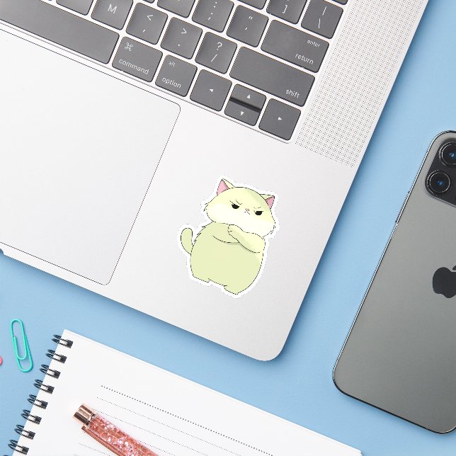 Grumpy Cute Cat Attitude Vinyl Sticker (Laptop mit iPhone)