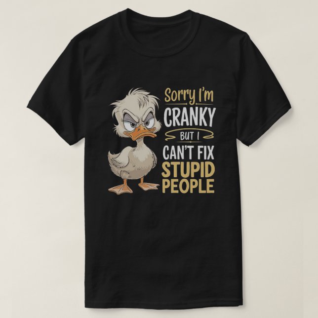 Grumpy Duck Cartoon - Funny Cranky Animal Art T-Shirt (Design vorne)