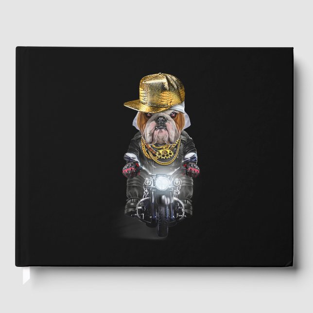 Grumpy English Bulldog mit Hip Hop Cap Riding Gästebuch (Vorderseite)