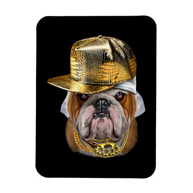 Grumpy English Bulldog mit Hip Hop Rapper Magnet (Vertikal)