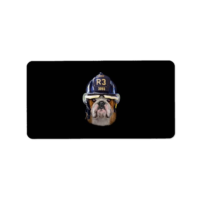 Grumpy English Bulldog Wear Firefighter Helm Adressaufkleber (Vorne)