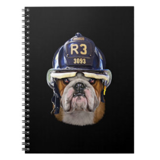 Grumpy English Bulldog Wear Firefighter Helm Notizblock