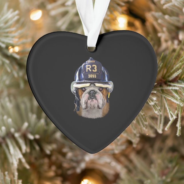 Grumpy English Bulldog Wear Firefighter Helm Ornament (Baum)