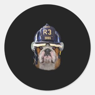 Grumpy English Bulldog Wear Firefighter Helm Runder Aufkleber