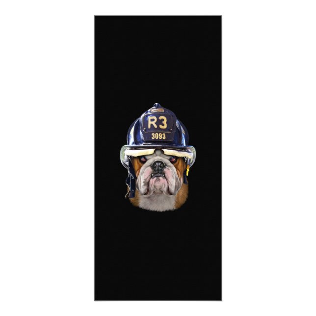 Grumpy English Bulldog Wear Firefighter Helm Werbekarte (Vorne)