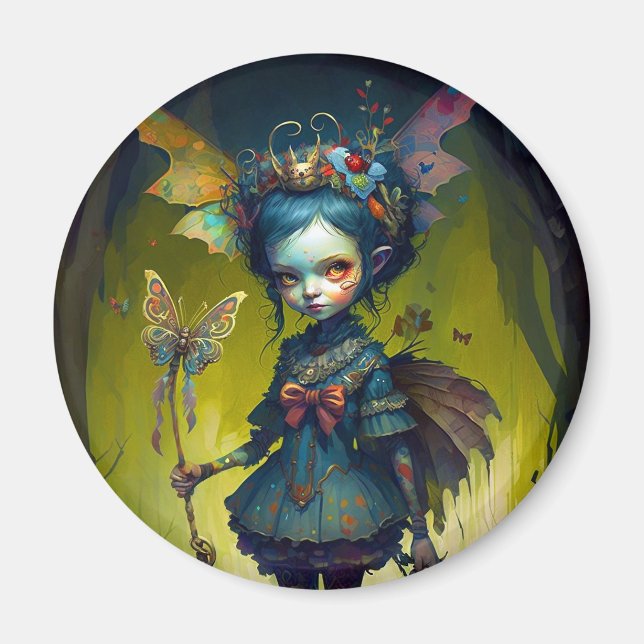 Grumpy Fairy Pixie Fantasy Art Magnet (Vorne)