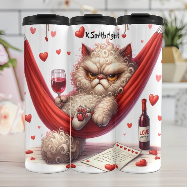 Grumpy Fluffy Katze mit Wein Thermosbecher (Von Creator hochgeladen)