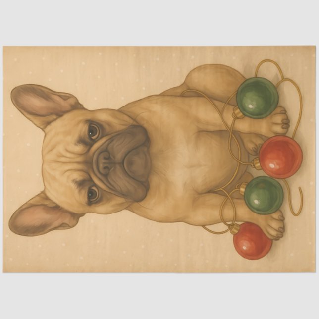 Grumpy Frenchie Weihnachtsschmuck Vintag Seidenpapier (Vorderseite)