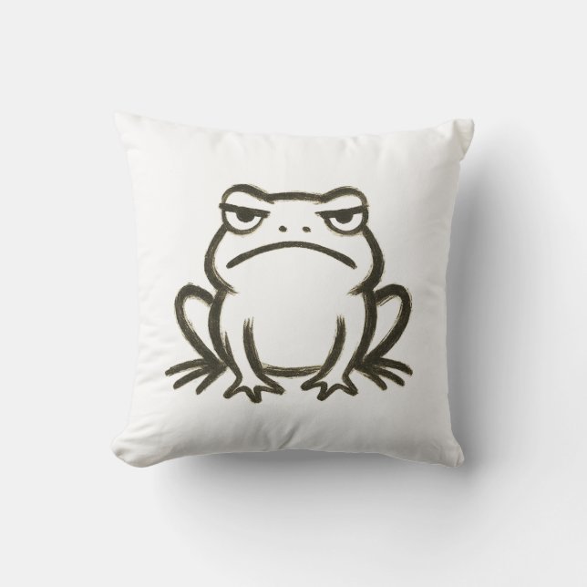 Grumpy Frog - Minimalistischer Pinselstrich Kissen (Vorderseite)