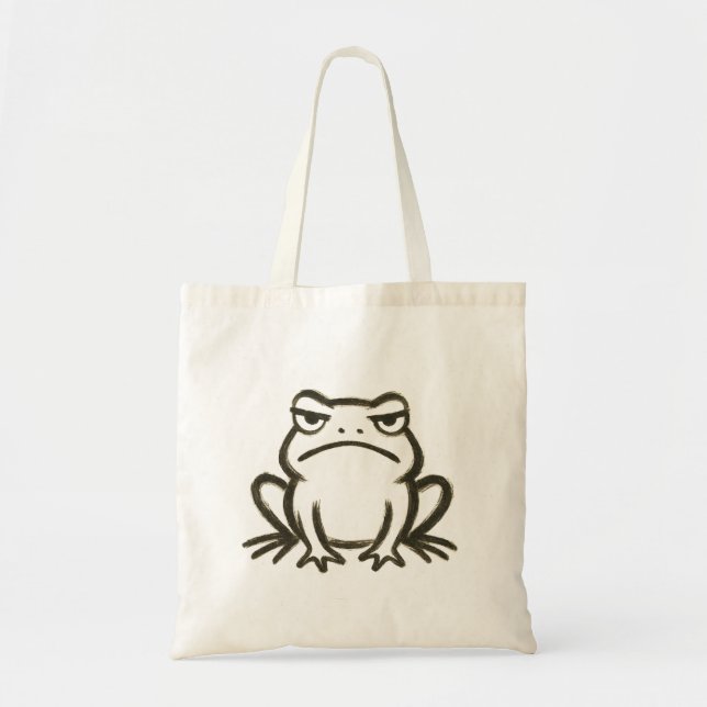 Grumpy Frog - Minimalistischer Pinselstrich Tragetasche (Vorne)