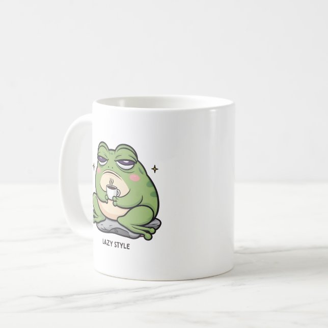 Grumpy Frog mit einer winzigen Tasse Kaffee (Vorderseite Links)