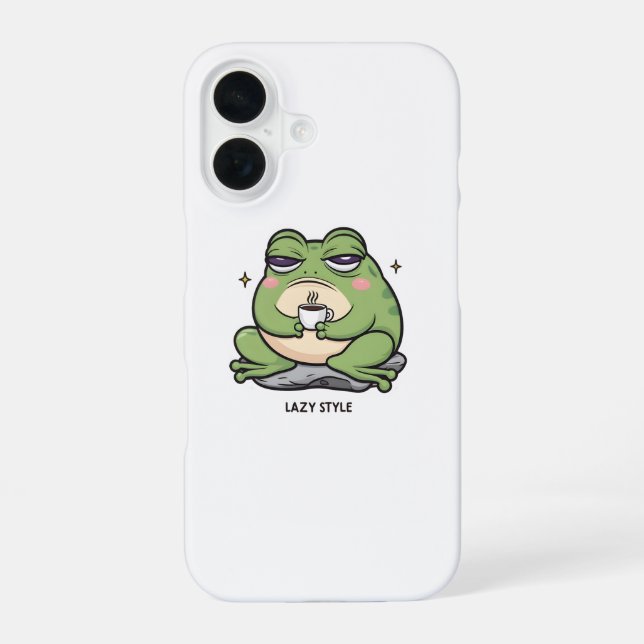 Grumpy Frog mit einer winzigen Tasse Kaffee iPhone 16 Hülle (Rückseite)