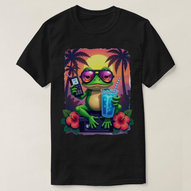 Grumpy Frog Y2K Ästhetik Retro-Web-Banner Tropica T-Shirt (Design vorne)