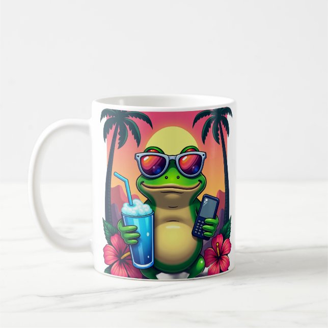 Grumpy Frog Y2K Vaporwave Tropisch Retro 2002 Flip Kaffeetasse (Links)