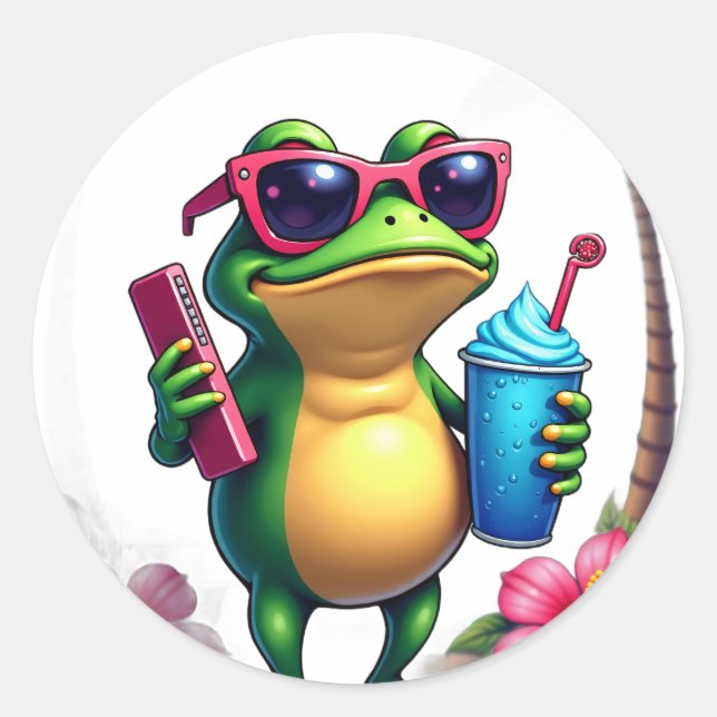 Grumpy Frosch Vaporwave Y2K Retro Coole Ästhetik T Runder Aufkleber (Vorderseite)