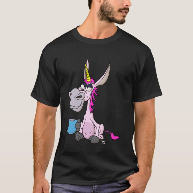 Grumpy Funny Donkey Einhorn mit Kaffee Cup Pullov T-Shirt (Vorderseite)