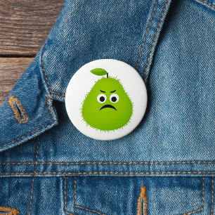 Grumpy Fuzzy Pear Face Funny Fruit Character Button