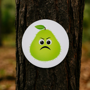 Grumpy Fuzzy Pear Face Funny Fruit Character Runder Aufkleber