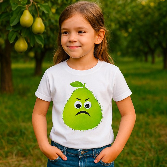 Grumpy Fuzzy Pear Face Funny Fruit Character T-Shirt (Von Creator hochgeladen)