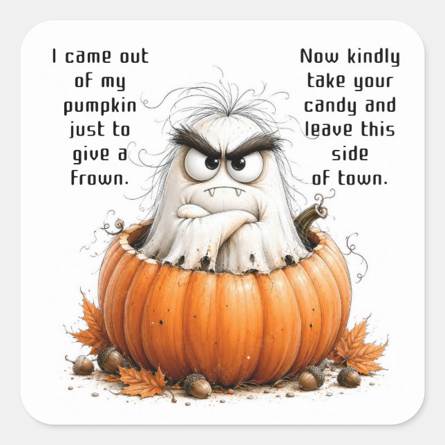 Grumpy Geist Kürbis Halloween Aufkleber (Vorderseite)