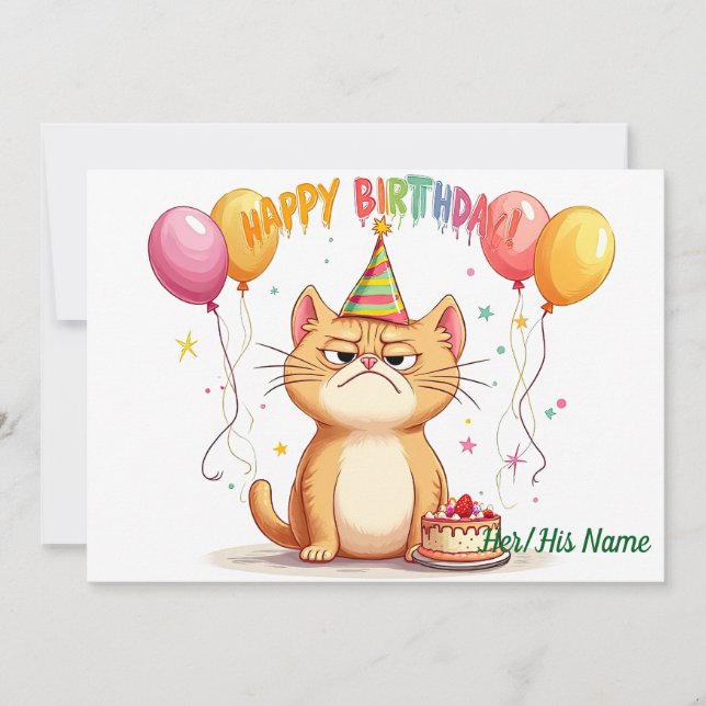 Grumpy Ginger Cat Birthday Humor Karte (Vorderseite)