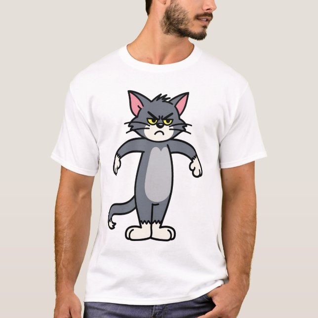 Grumpy Gray Cat Cute Cartoon T-Shirt (Vorderseite)