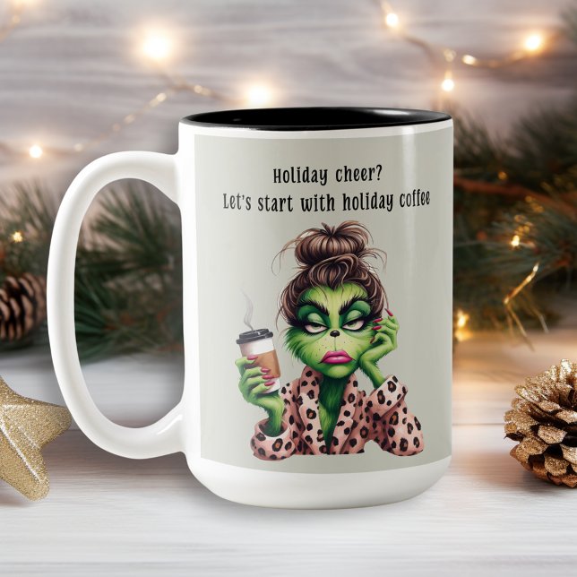 Grumpy Green Furry Lieben Kaffee Zweifarbige Tasse (Von Creator hochgeladen)