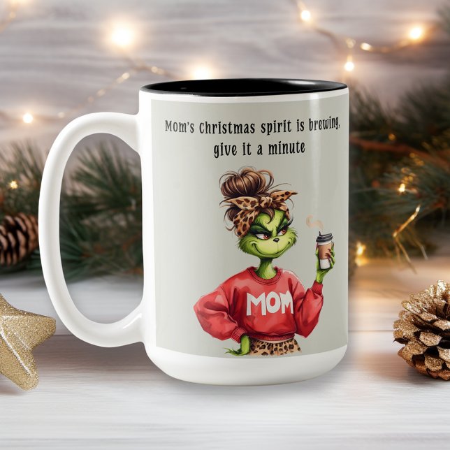 Grumpy Green Furry Mama Lieben Kaffee Zweifarbige Tasse (Von Creator hochgeladen)