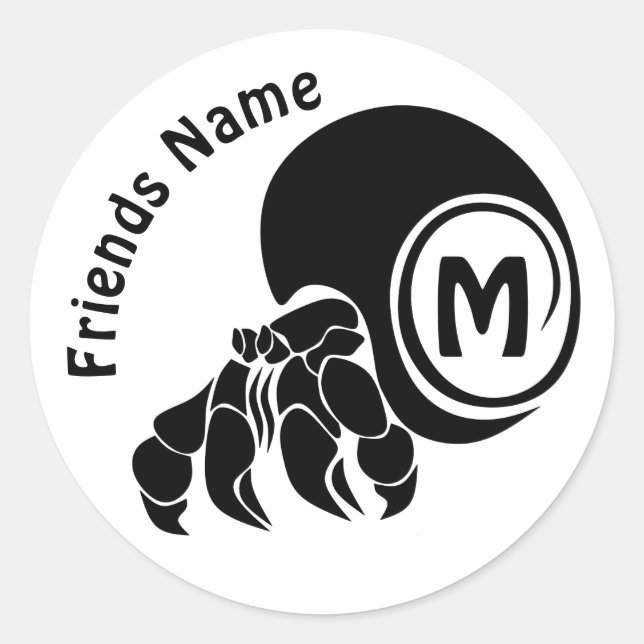 Grumpy Hermit Crab Silhouette Monogram Runder Aufkleber (Vorderseite)