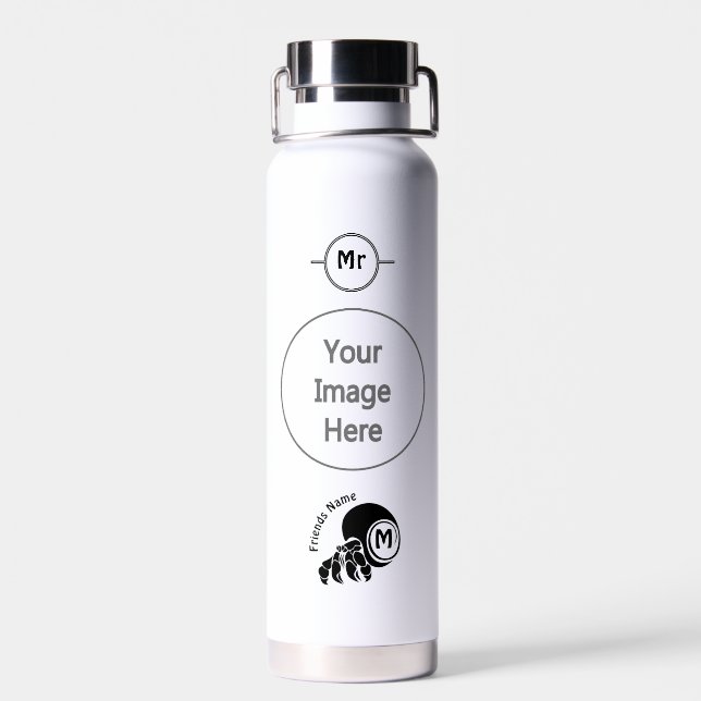 Grumpy Hermit Crab Silhouette Monogram Trinkflasche (Rückseite)