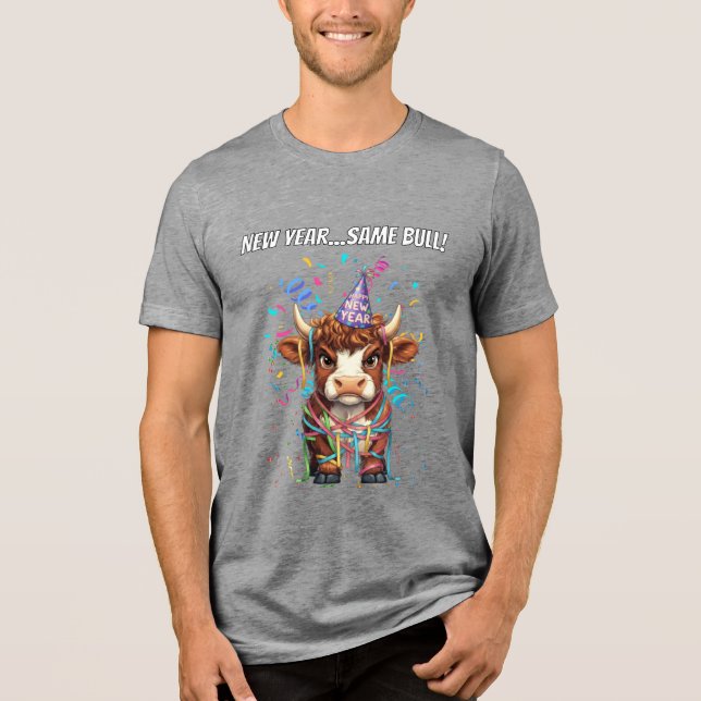 Grumpy Highland Cow New Year's Funny Sarcastic Tri-Blend Shirt (Vorderseite)