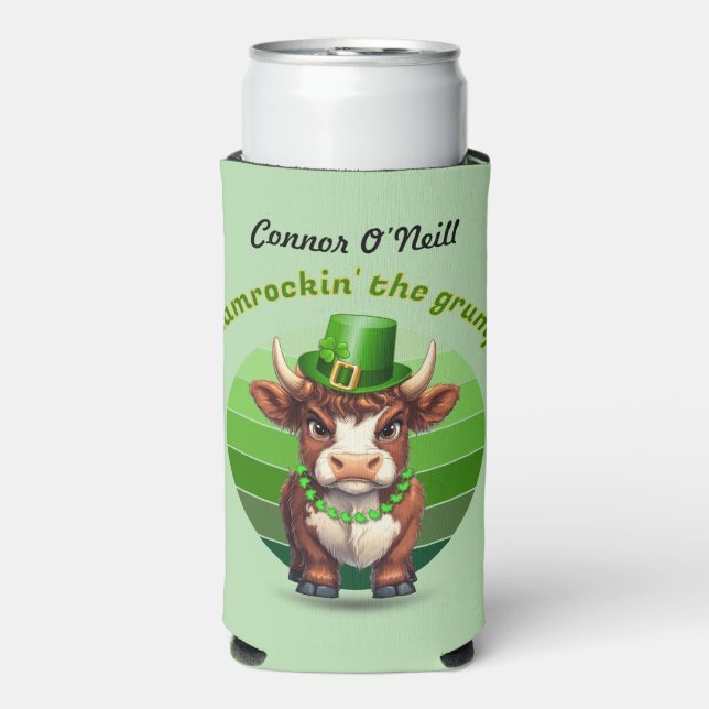 Grumpy Highland Cow St Patrick's Day Selters Dosenkühler (Seltzer Vorderseite)