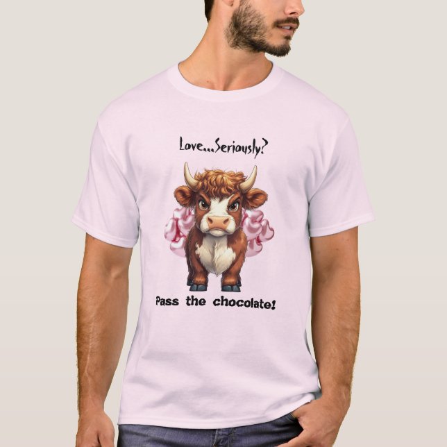 Grumpy Highland Cow Valentine's Day T-Shirt (Vorderseite)