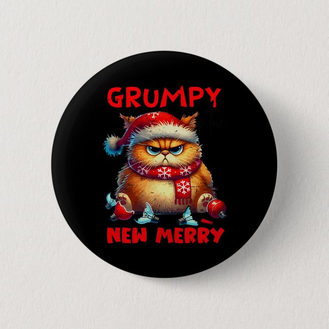 Grumpy ist die neue frohe Weihnachtskatze Sarcasti Button (Vorderseite)