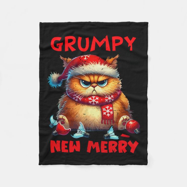 Grumpy ist die neue frohe Weihnachtskatze Sarcasti Fleecedecke (Vorderseite)