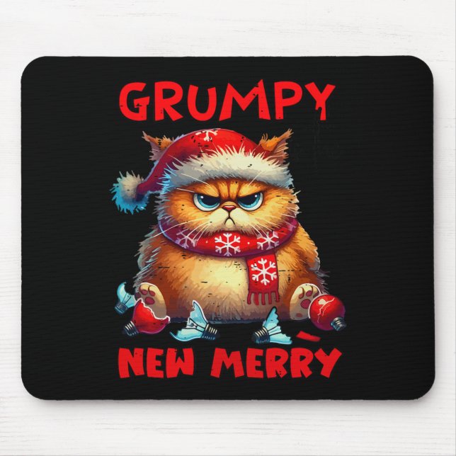 Grumpy ist die neue frohe Weihnachtskatze Sarcasti Mousepad (Vorne)